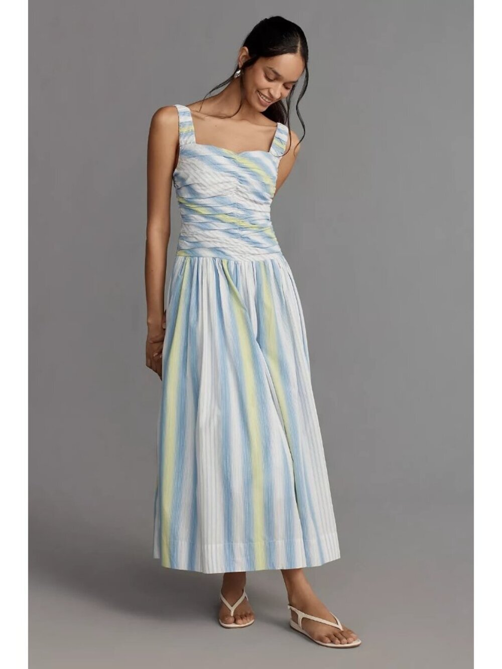 By Anthropologie Square-Neck Drop-Waist Maxi Dress XL